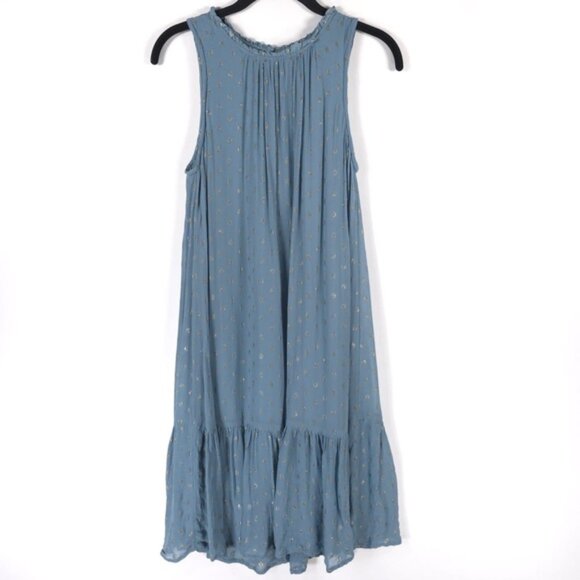 Anthropologie Natalie Flounced‎ Tunic Dress Blue Polka Dot Sleeveless SMALL